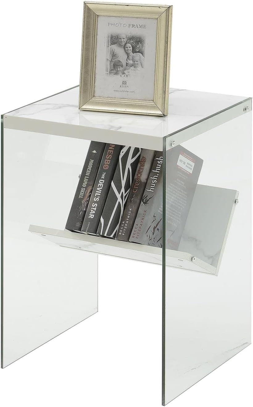 Soho End Table with Faux White Marble Finish - Dimensions: 15.75" x 16.5" x 23.75