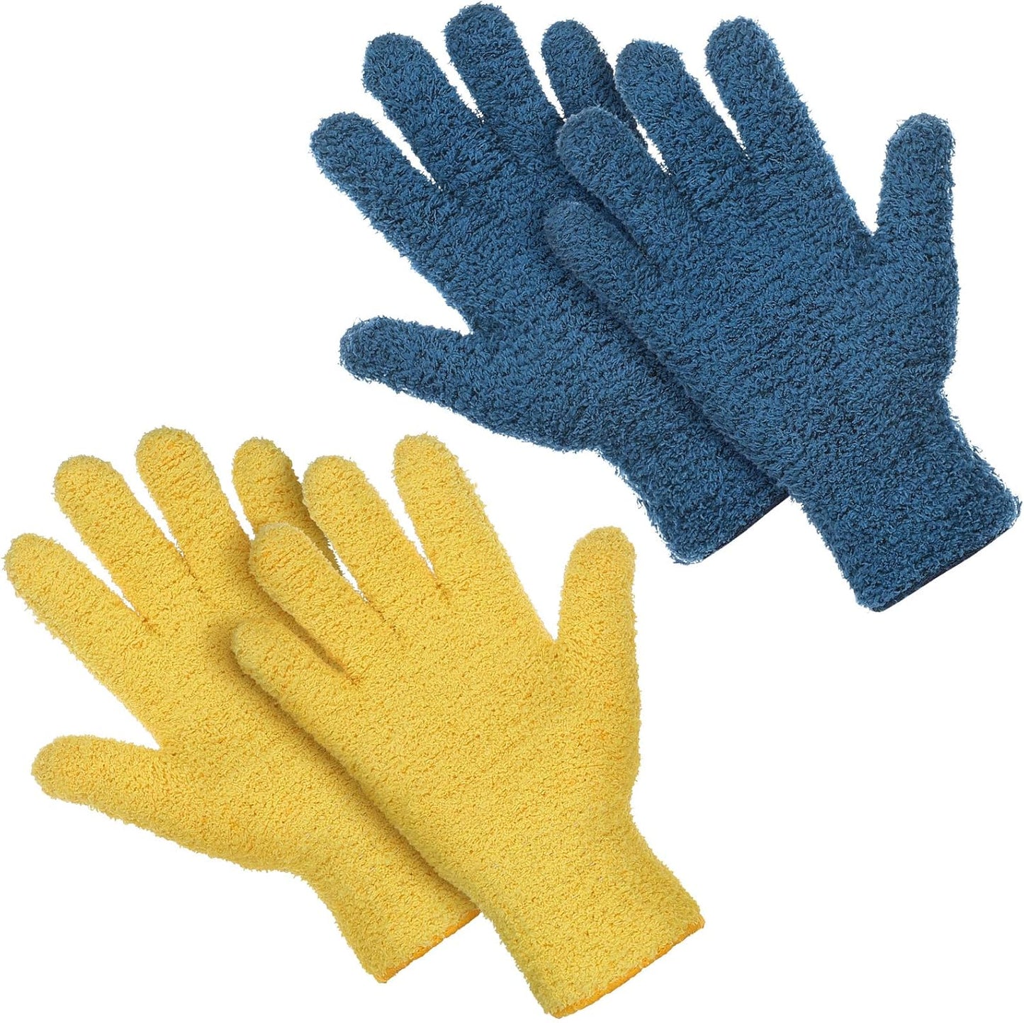 Microfiber Gloves for Dusting and Cleaning - 2 Pairs, Large (Blue)