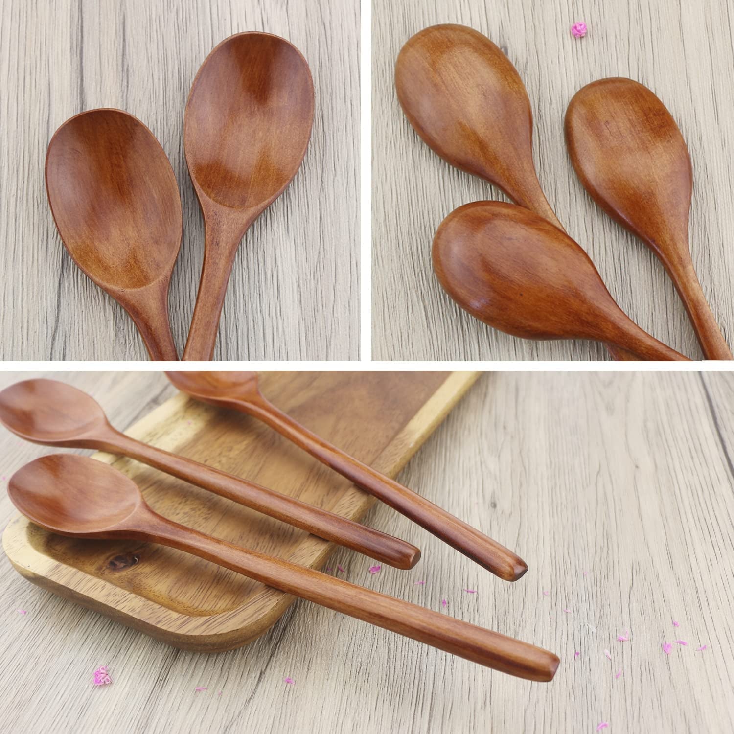 6-Piece Eco-Friendly Wooden Soup Spoon Set with 9-Inch Handles for Japanese Cuisine, Mixing, and Stirring