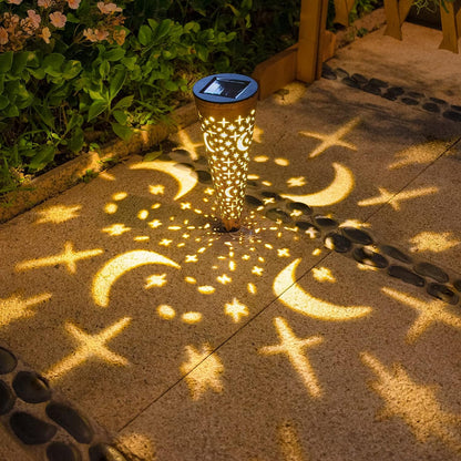 Solar Garden Lights - Waterproof Decorative Stake Lights with Moon and Star Design for Outdoor Patio, Pathway, and Backyard Decor (Copper, Set of 6)