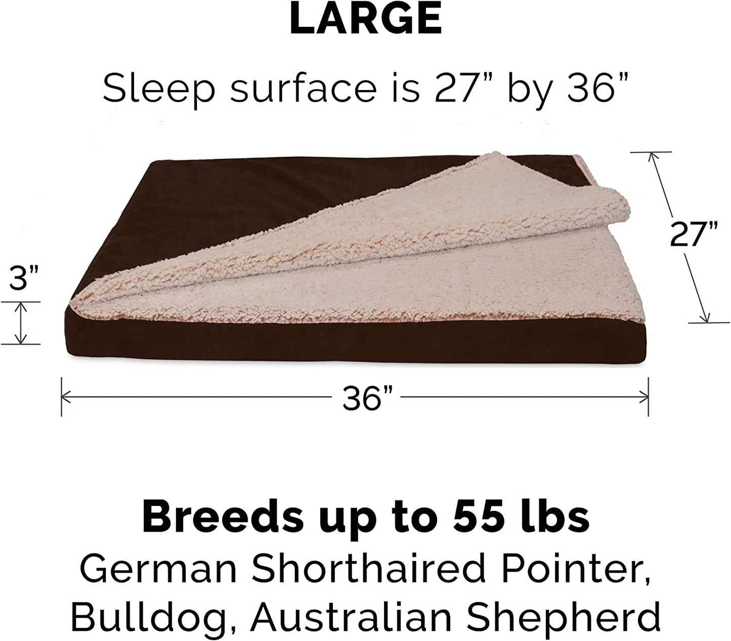 Premium Large Cooling Gel Dog Bed with Removable and Washable Cover for Medium to Large Dogs (Up to 55 lbs) - Espresso Berber and Suede Top Mattress