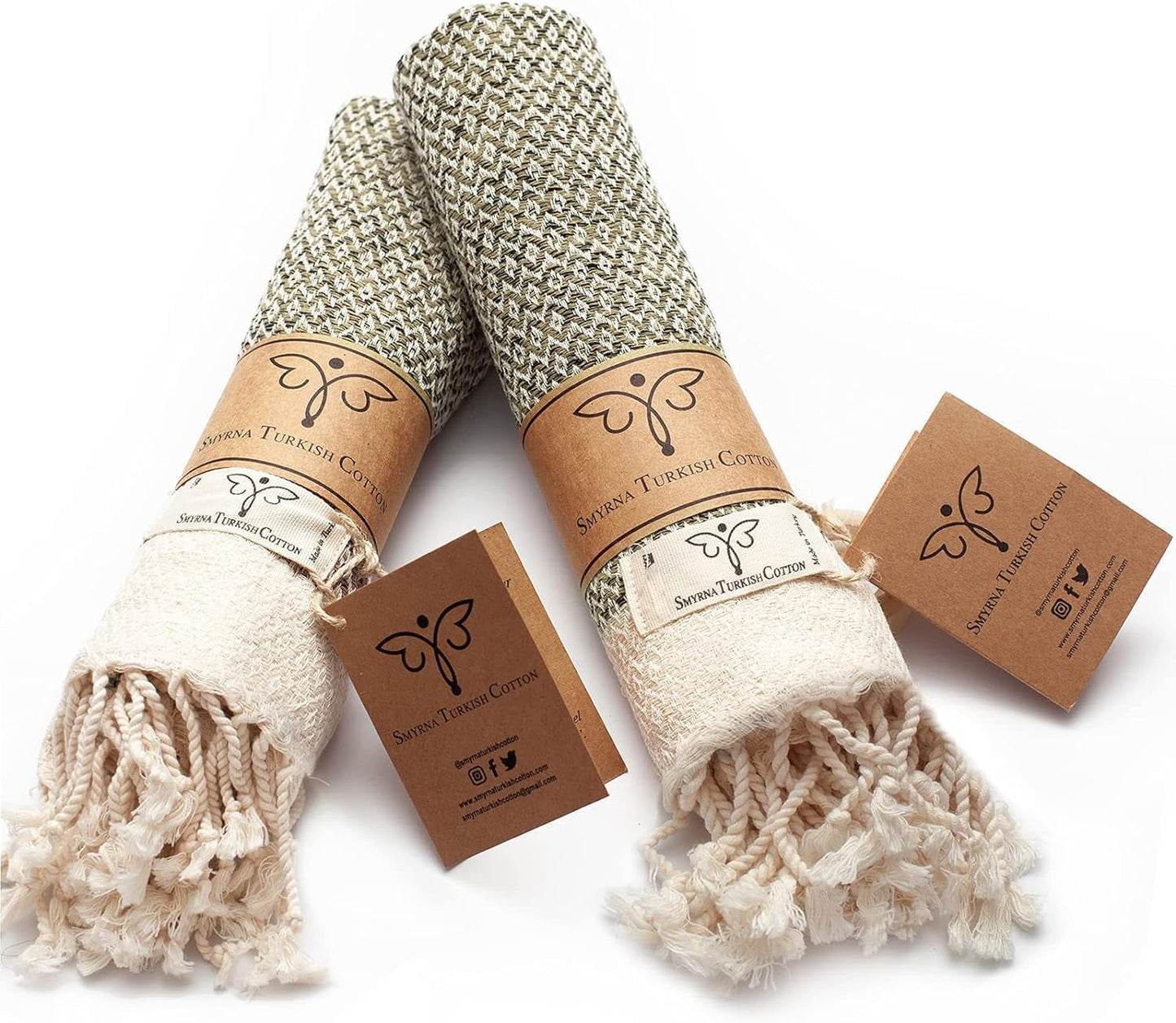Smyrna Vintage Turkish Cotton Hand Towels - Set of 2, 16x40 Inches, Elegant Beige Towels for Bath, Kitchen, Yoga, and More