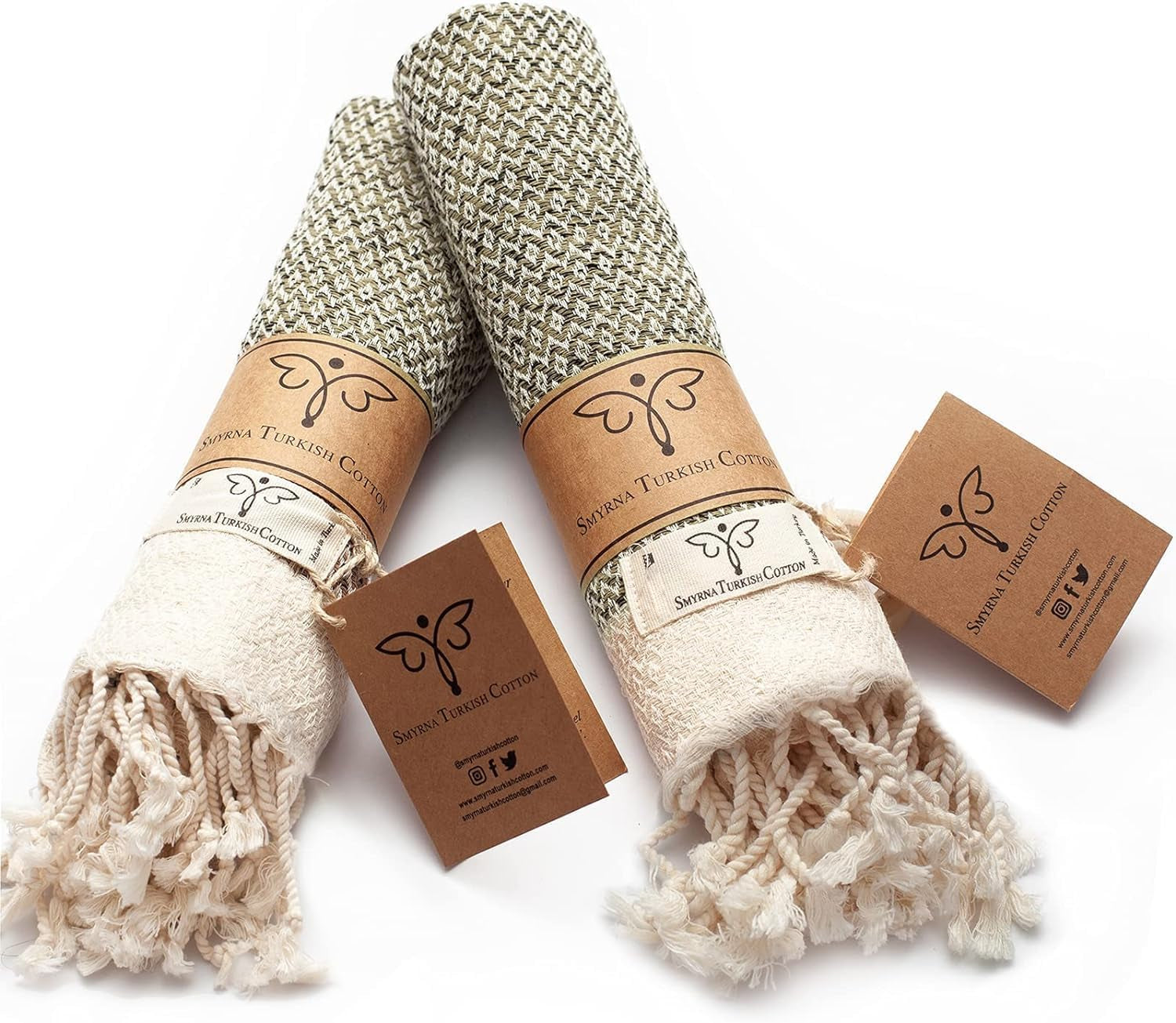 Smyrna Vintage Turkish Cotton Hand Towels - Set of 2, 16x40 Inches, Elegant Beige Towels for Bath, Kitchen, Yoga, and More