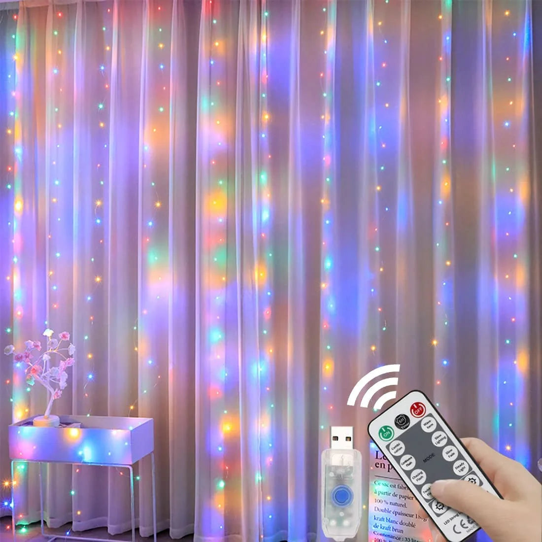 7.9Ft x 5.9Ft Fairy Lights Curtain with 144 LED - USB Powered Waterproof String Lights with Remote Control, 8 Modes for Indoor/Outdoor Window and Wall Decor (White)