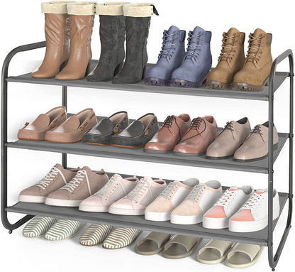 4-Tier Dark Grey Fabric Shoe Rack Organizer for Entryway, Hallway, and Bedroom Storage Solutions