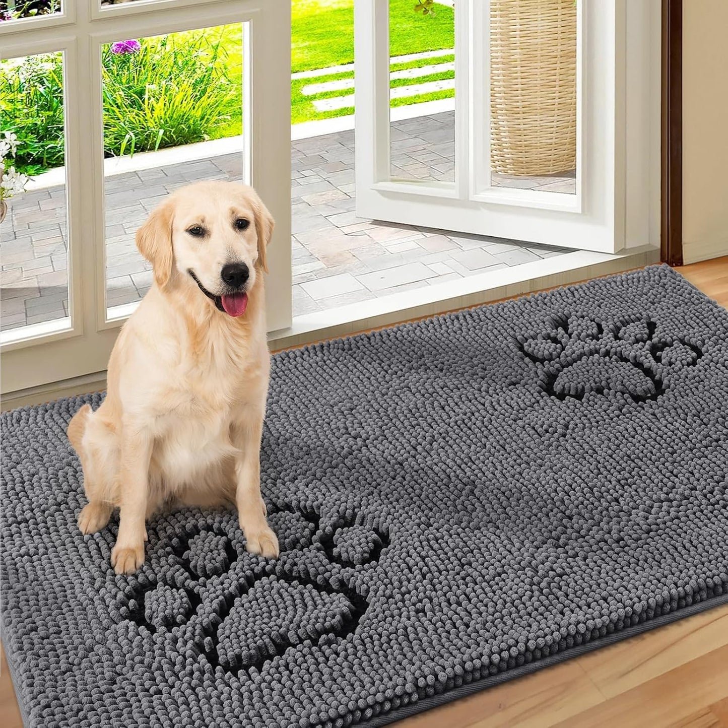 Indoor Chenille Entrance Mat, 60" x 36", Highly Absorbent and Washable Non-Slip Welcome Mat in Dark Grey