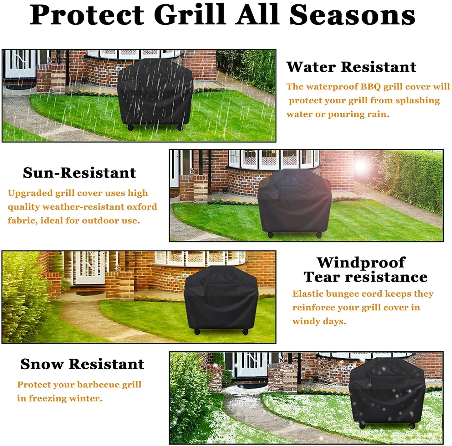 Heavy-Duty 58-Inch Waterproof Grill Cover for 4-6 Burner Outdoor Gas Grills, UV and Fade Resistant, Fits Grills Up to 56 Inches Wide, Black