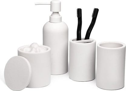 Contemporary Matte Black 4-Piece Bathroom Accessory Set with Soap Dispenser, Q-tip Holder, Tumbler, and Toothbrush Holder