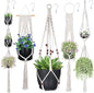 Set of 5 Beige Macrame Plant Hangers with Hooks for Versatile Indoor and Outdoor Use - 5-Tier Design