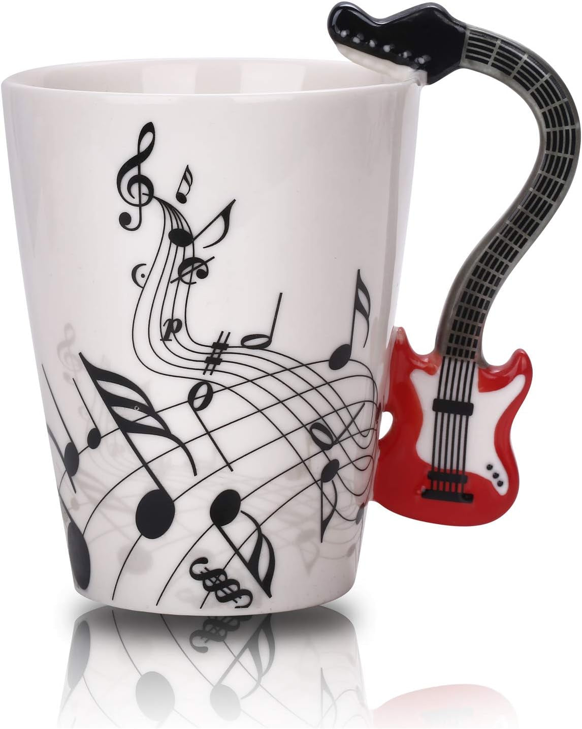 Ceramic Guitar-Themed Mug - 12.9 Oz Musical Note Cup for Tea, Coffee, and Milk - Perfect Gift for Guitar Players, Musicians, and Music Enthusiasts - Red