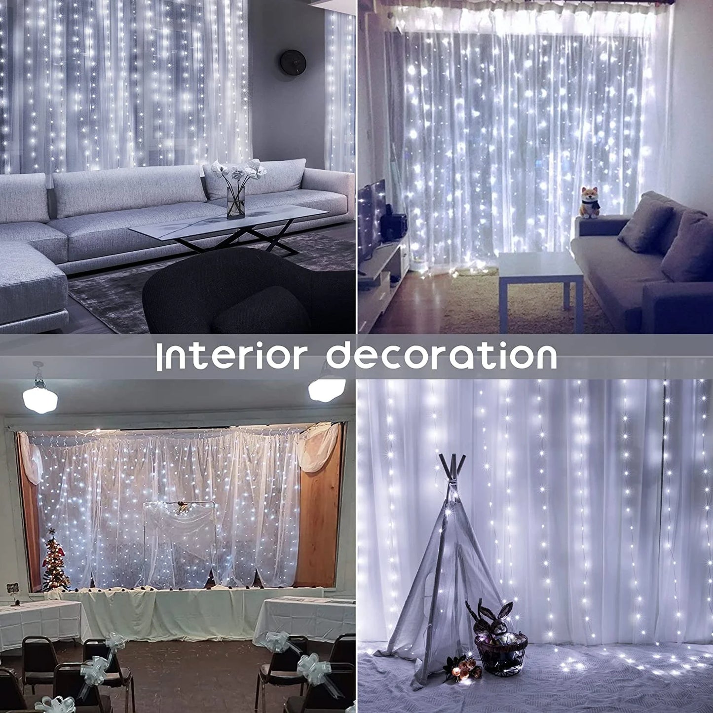 7.9Ft x 5.9Ft Fairy Lights Curtain with 144 LED - USB Powered Waterproof String Lights with Remote Control, 8 Modes for Indoor/Outdoor Window and Wall Decor (White)