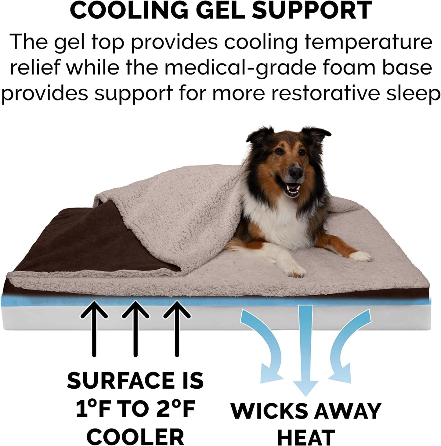 Premium Large Cooling Gel Dog Bed with Removable and Washable Cover for Medium to Large Dogs (Up to 55 lbs) - Espresso Berber and Suede Top Mattress