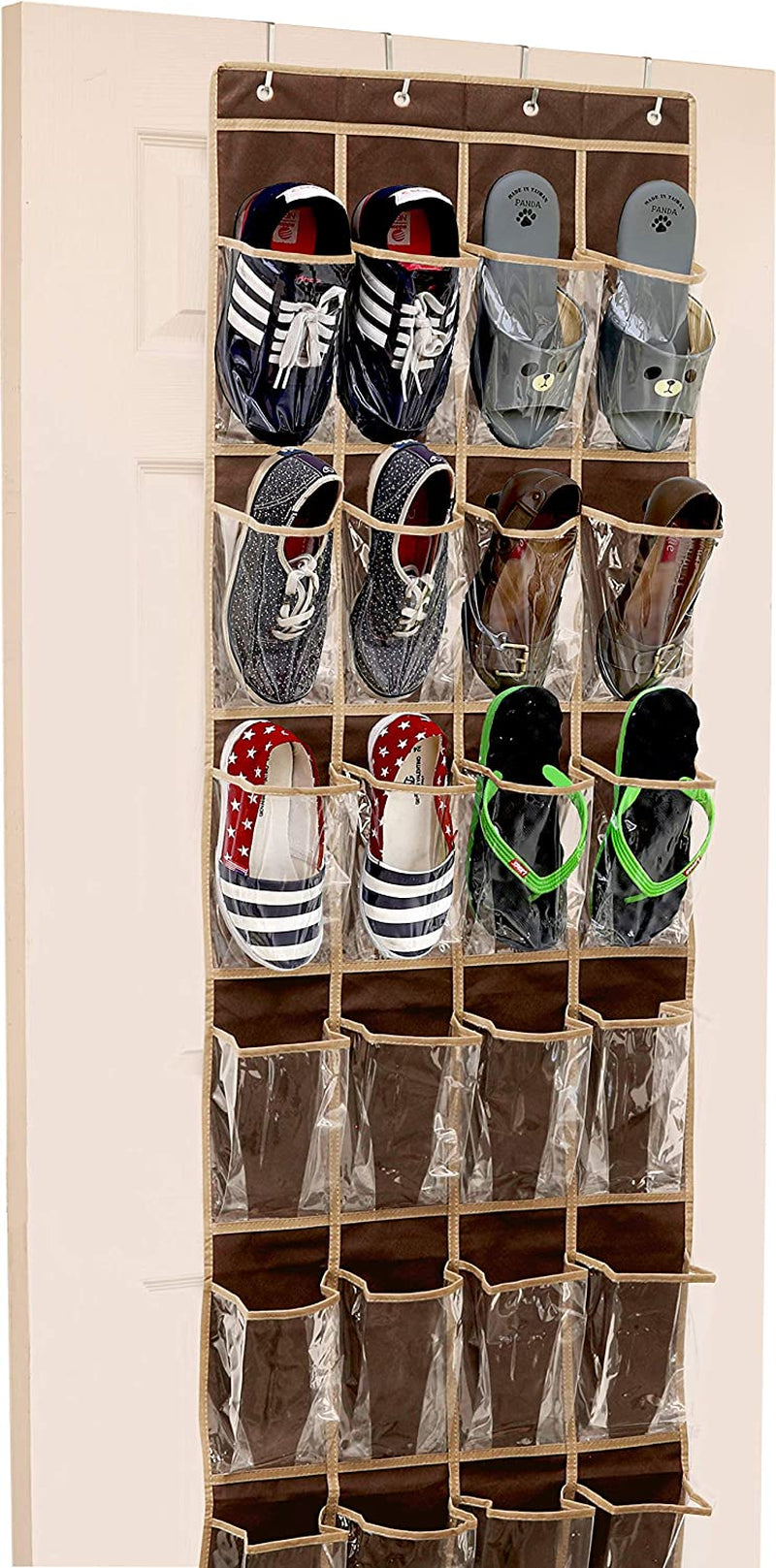 24-Pocket Over-the-Door Shoe Organizer in Crystal Clear with Turquoise Accents (64" x 19")