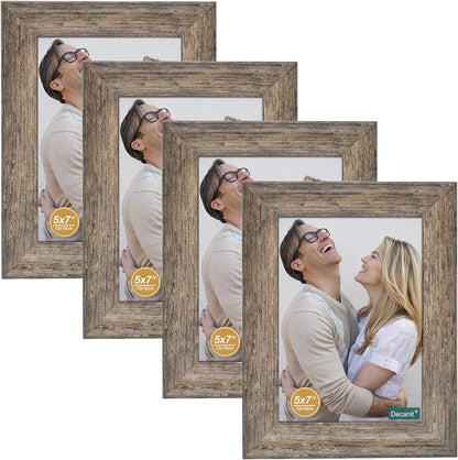 Set of 4 Rustic Distressed White Wood 3.5x5 Picture Frames with High-Definition Glass for Tabletop and Wall Display