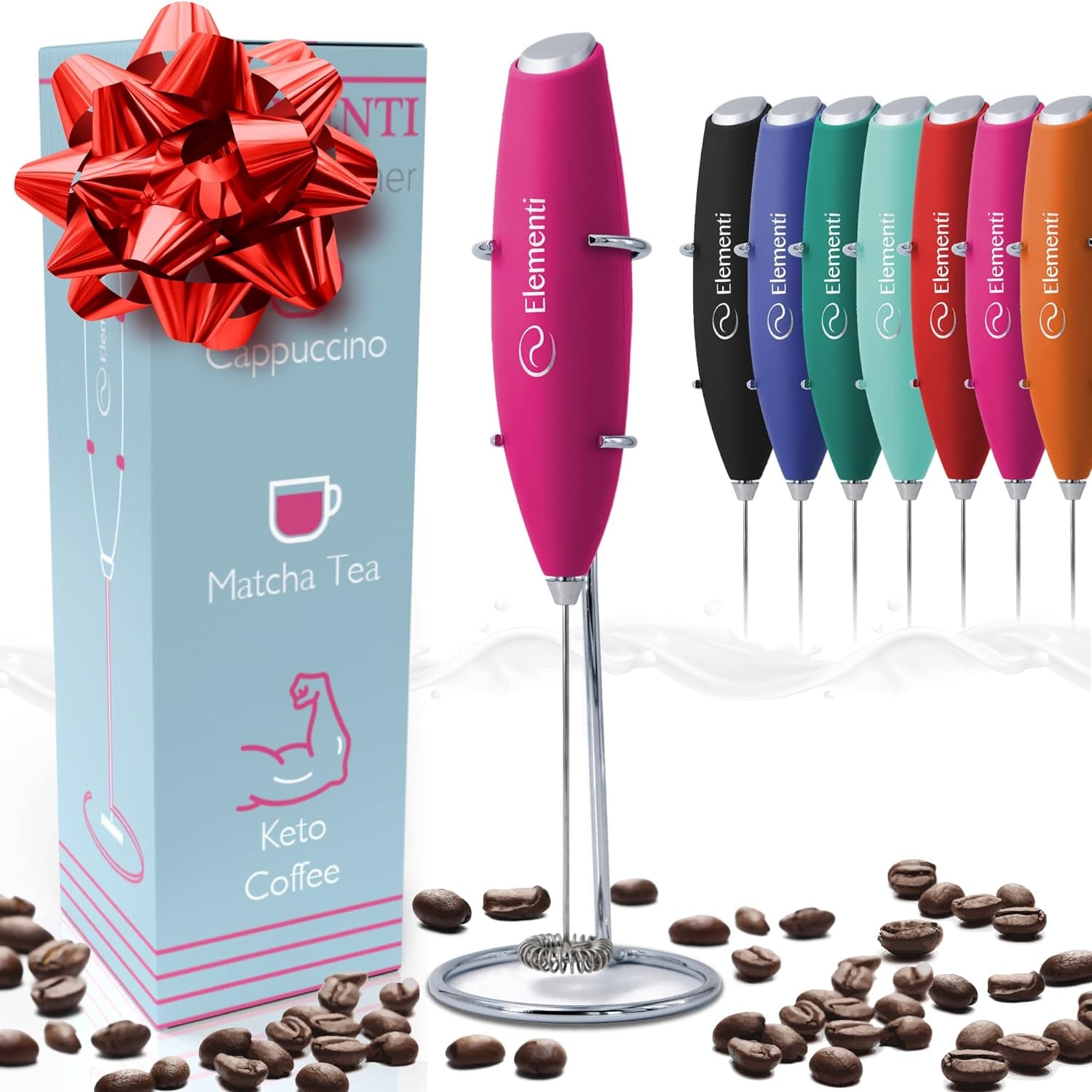 Premium Handheld Milk Frother and Drink Mixer with Stand - Perfect for Creating Cappuccinos, Lattes, and Hot Chocolate at Home (Black)