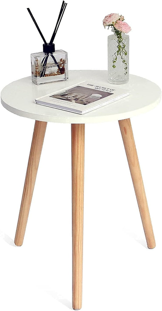 Contemporary Round Accent Table, Versatile Nightstand for Living Room, Bedroom, and Office, Perfect for Compact Spaces, 16''D x 19.5''H (White)