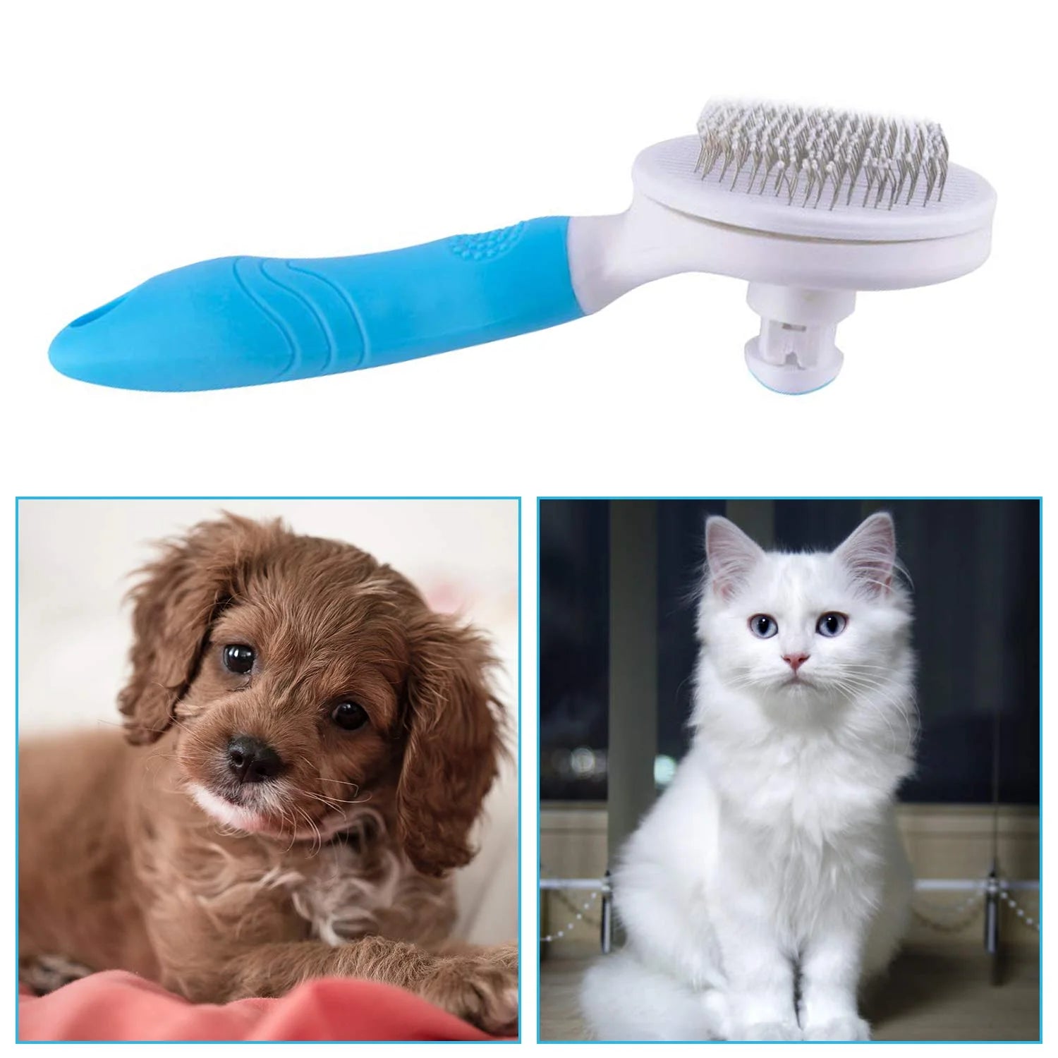 Self-Cleaning Slicker Brush for Dogs and Cats - Effective Grooming Tool for Removing Loose Undercoat, Mats, and Tangled Hair, Includes Flea Comb