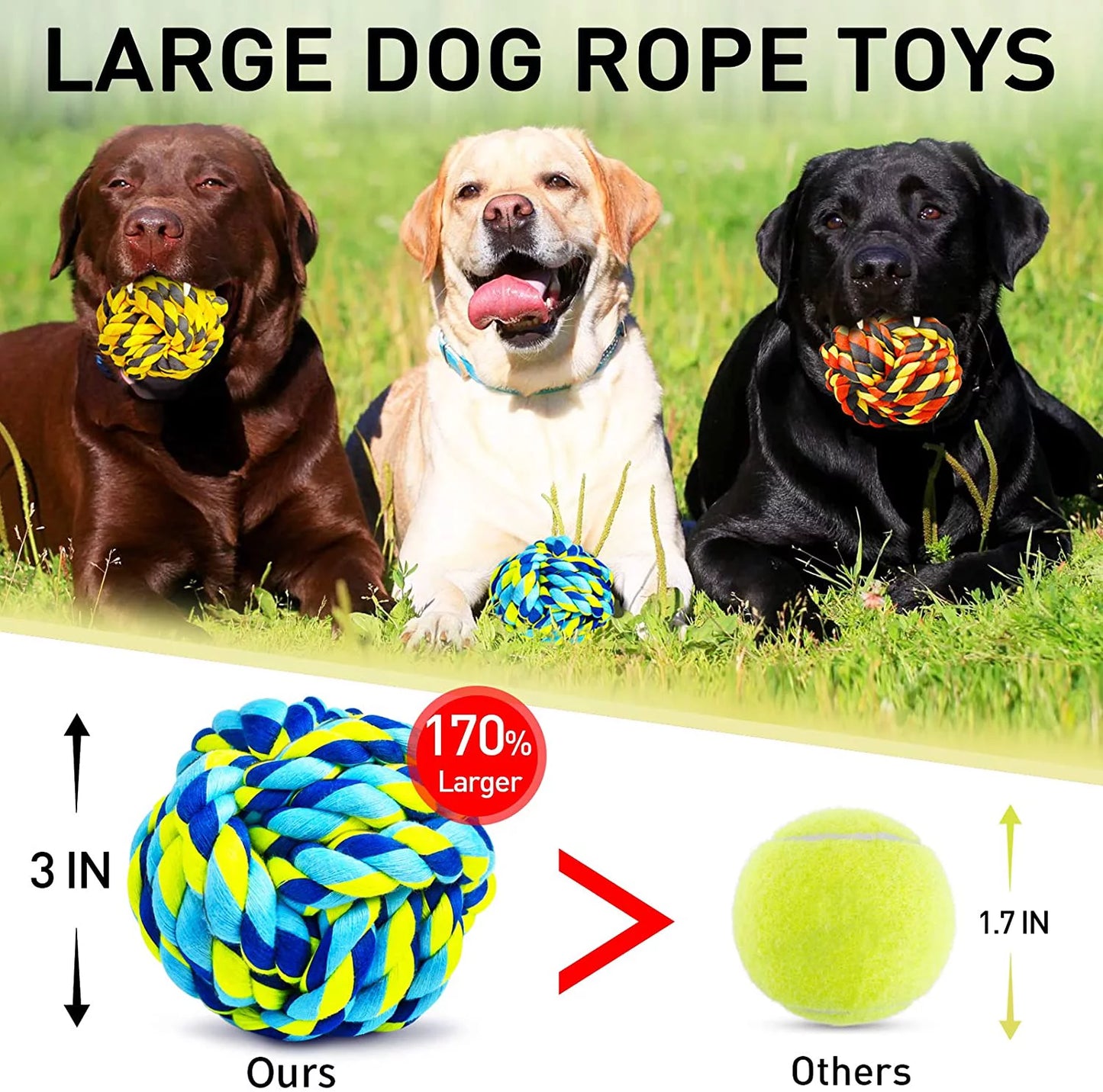 Indestructible Dog Chew Toys Set for Aggressive Chewers - Heavy Duty Balls and Dental Rope Toys for Large and Medium Dogs, 6 Pack