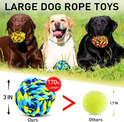 Indestructible Dog Chew Toys Set for Aggressive Chewers - Heavy Duty Balls and Dental Rope Toys for Large and Medium Dogs, 6 Pack