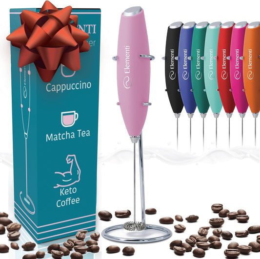 Premium Handheld Milk Frother and Drink Mixer with Stand - Perfect for Creating Cappuccinos, Lattes, and Hot Chocolate at Home (Black)