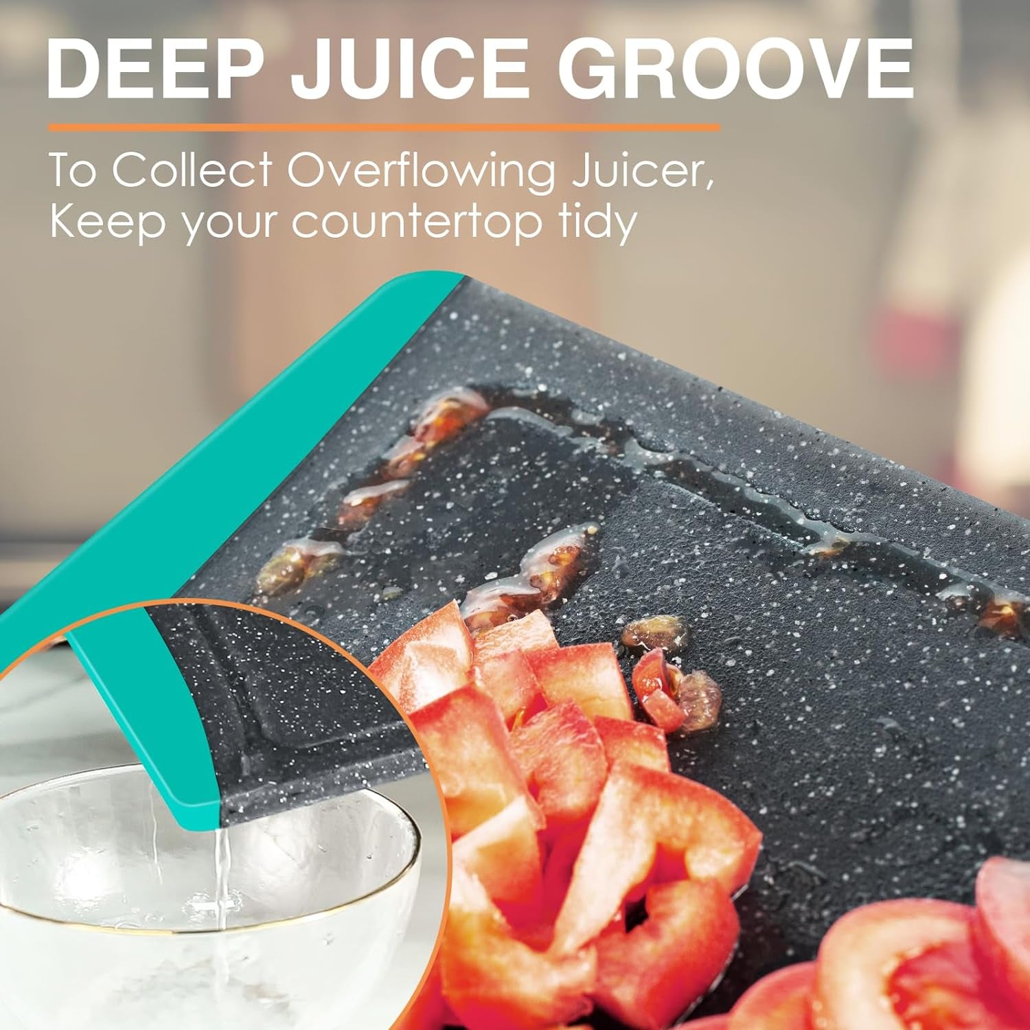 Extra Large Turquoise Plastic Cutting Board Set (3 Pieces) with Juice Grooves and Ergonomic Handles