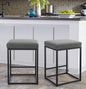 Set of 2 Contemporary 24" Backless Bar Stools in Brown Faux Leather - Ideal for Modern Kitchen Islands