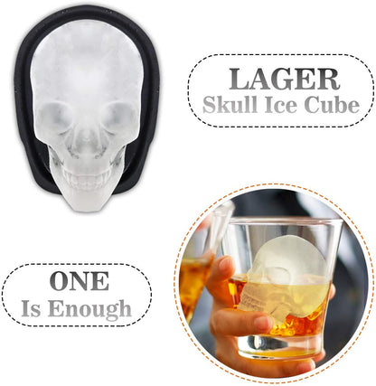 Extra Large 3D Skull Ice Cube Mold - Silicone Tray Set with Funnel for Large Beverage Glasses, Suitable for Resin, Chocolate, and Sugar Crafting - Ideal for Entertaining (2 Pieces)