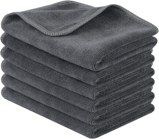 Ultra Absorbent Microfiber Cleaning Cloths - Lint-Free, Streak-Free, Reusable Towels for Home, Kitchen, Car, and Window Use - 12x12 Inch Slate Grey, Pack of 6