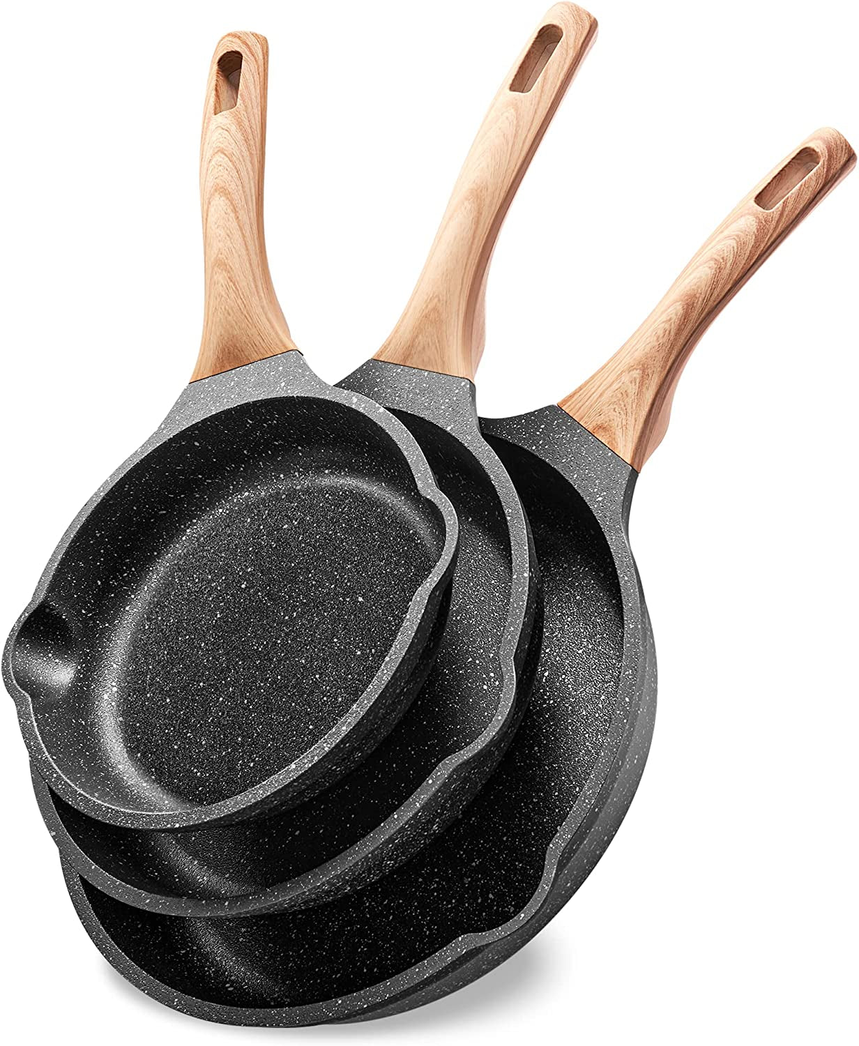 Granite Nonstick Induction Frying Pan Set - Ideal for Omelettes, Gift for Her (8", 9.5", & 11") with Heat-Resistant Handle