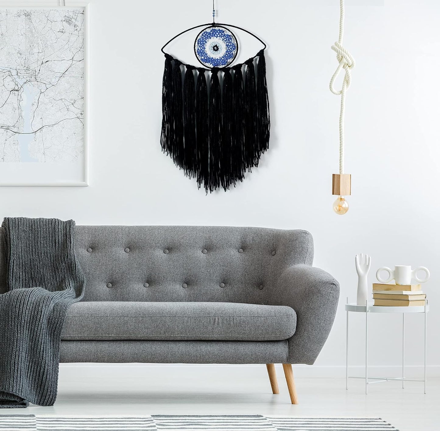 Black Dream Catcher - Evil Eye Wall Hanging for Gothic Decor, Bedroom Ornament and Craft Gift