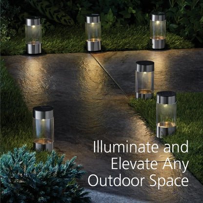 Solar-Powered Mini Landscape Bollard Path Lights, Warm White, Set of 6