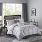 Tesla Jacquard Damask Silver Queen Comforter Set - Luxurious All-Season Down Alternative Bedding with Shams, Bedskirt, and Decorative Pillows