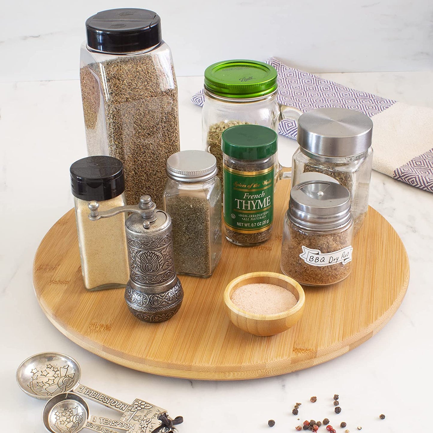 14-Inch Bamboo Wood Lazy Susan Organizer for Kitchen Use, Ideal for Cabinets, Countertops, Tables, and Pantries