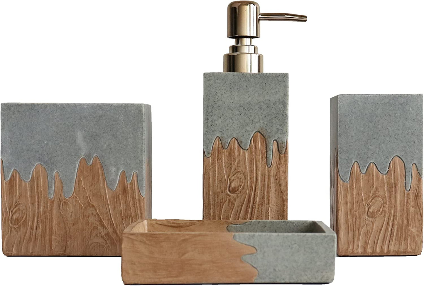 Elegant 4-Piece Farmhouse Bathroom Accessories Set - Includes Toothbrush Holder, Soap Dispenser, Soap Dish, and Tumbler - Perfect for Apartment Decor and Thoughtful Gifting