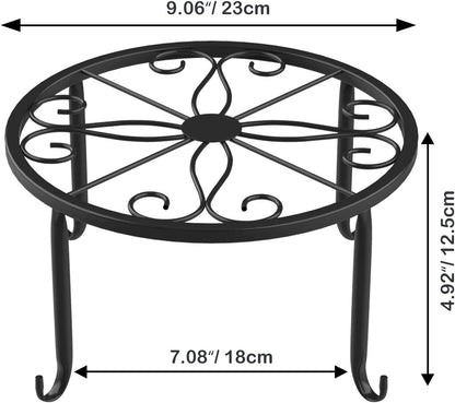 Heavy-Duty Rustproof Iron Plant Stands, Set of 3, 9" Round Flower Pot Holders for Indoor and Outdoor Use - Black