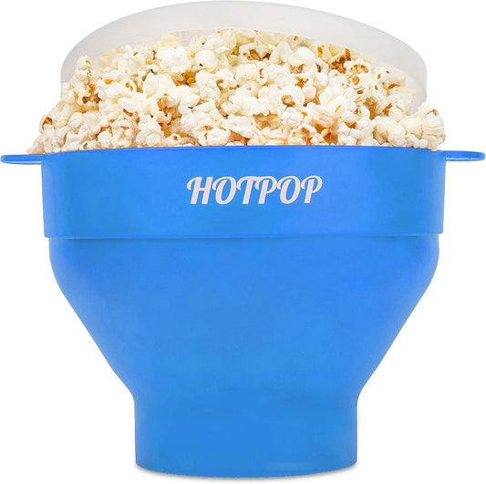 Large Microwave-Safe Silicone Collapsible Popcorn Popper with Handles - Dishwasher Safe - Available in 20 Colors - Perfect for Quick Snacks - Cyan