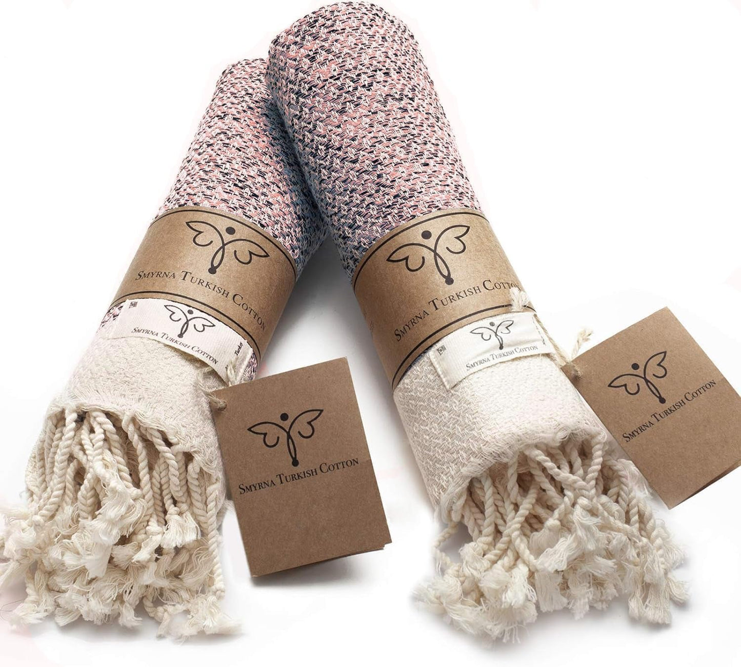 Smyrna Vintage Turkish Cotton Hand Towels - Set of 2, 16x40 Inches, Elegant Beige Towels for Bath, Kitchen, Yoga, and More