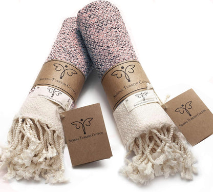 Smyrna Vintage Turkish Cotton Hand Towels - Set of 2, 16x40 Inches, Elegant Beige Towels for Bath, Kitchen, Yoga, and More