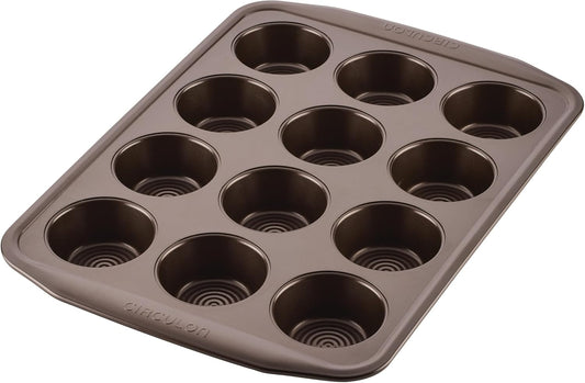 Deluxe 12-Cup Nonstick Brown Steel Muffin Pan for Ideal Baking Results