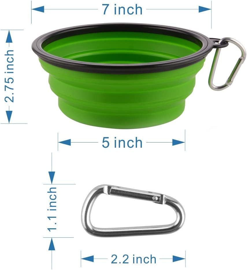 Large Collapsible Dog Bowls - 34 Oz Portable Travel Water and Food Dishes with Carabiner Clip, 2 Pack (Green and Red)