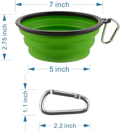 Large Collapsible Dog Bowls - 34 Oz Portable Travel Water and Food Dishes with Carabiner Clip, 2 Pack (Green and Red)